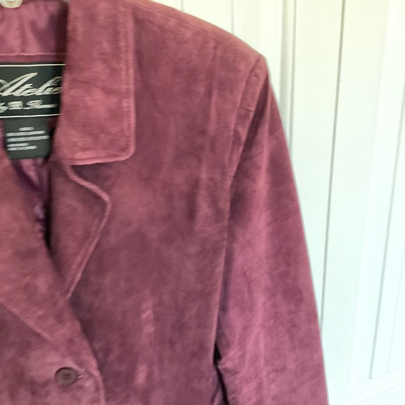 Vintage Atelier by B. Thomas wine burgundy suede leather blazer jacket Sz Small - Picture 7 of 16